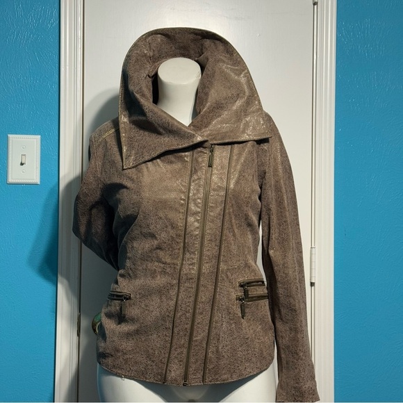 BRADLEY BAYOU women’s distressed crackle brown leather jacket Western Boho Large - Picture 10 of 17